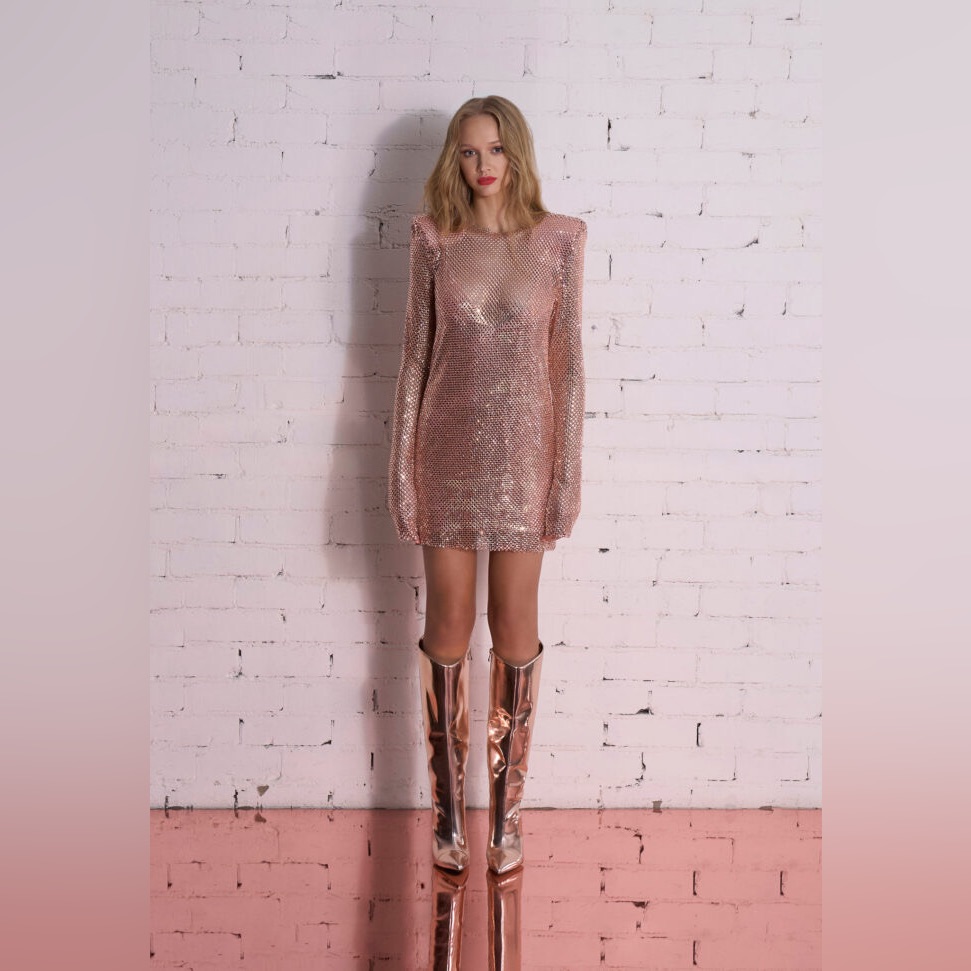 Zhivago Metalik Pink Long Sleeve Dress